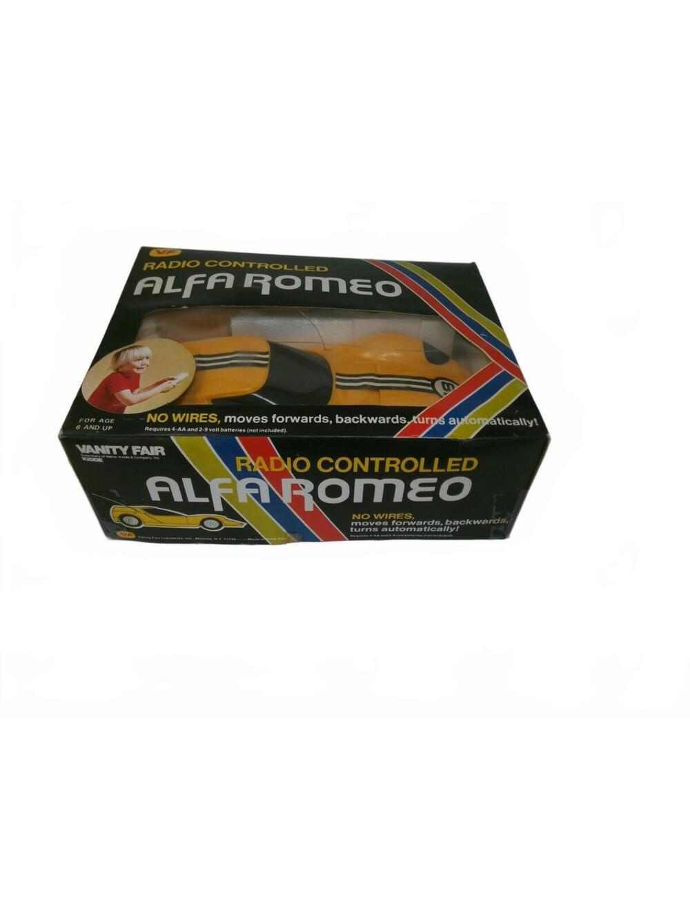Vintage Yellow Alfa Romeo Radio Controlled Toy Car with Original Remote